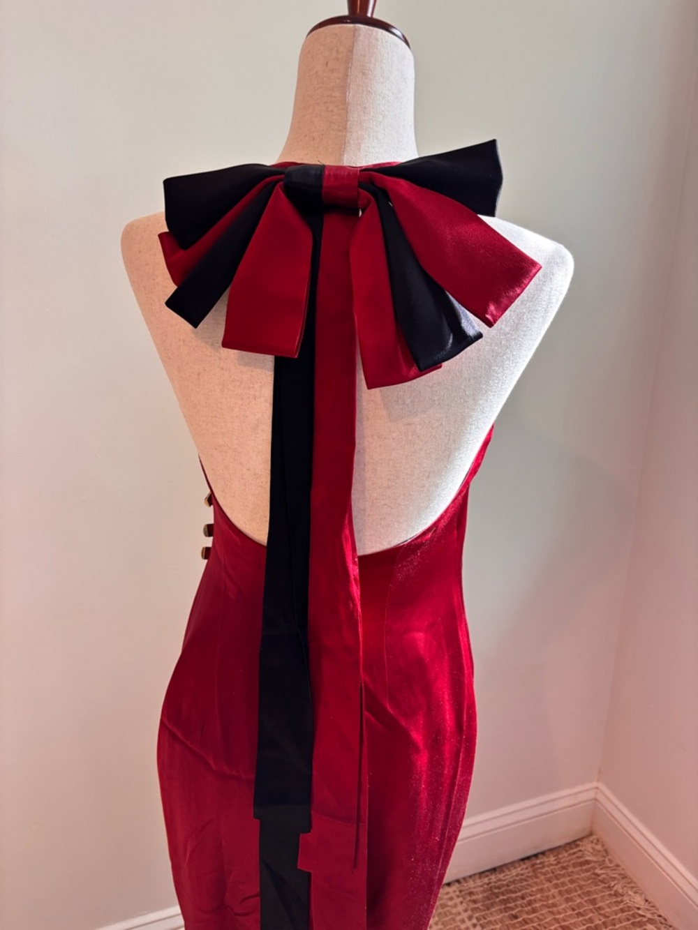 Sondra Falk Couture Scarlett Black Red Formal Wrap Dress Sample 4 Statement Bow - Picture 5 of 10